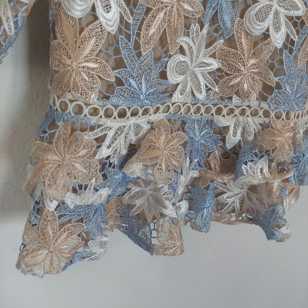 Just Me Miriam Full-Sleeve 3D Lace Floral Dress Size Small - Picture 6 of 13
